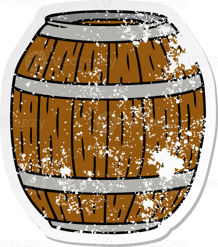 hand drawn distressed sticker cartoon doodle of a wooden barrel png