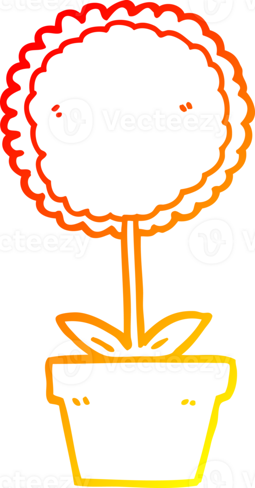 warm gradient line drawing of a cute cartoon flower png