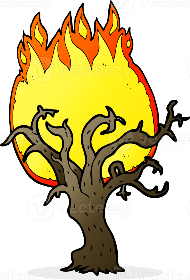 cartoon winter tree on fire png