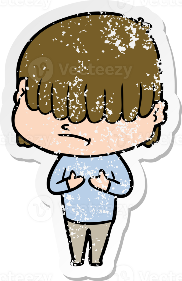 distressed sticker of a cartoon boy with untidy hair png