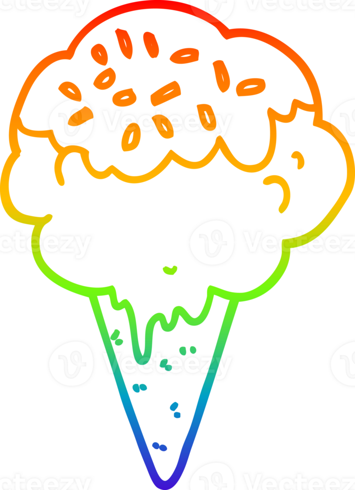 rainbow gradient line drawing of a cartoon ice cream png