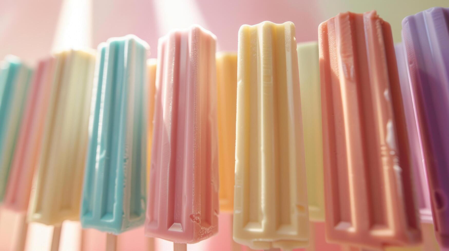 AI generated Ice cream sticks displayed on a pastel-colored background photo