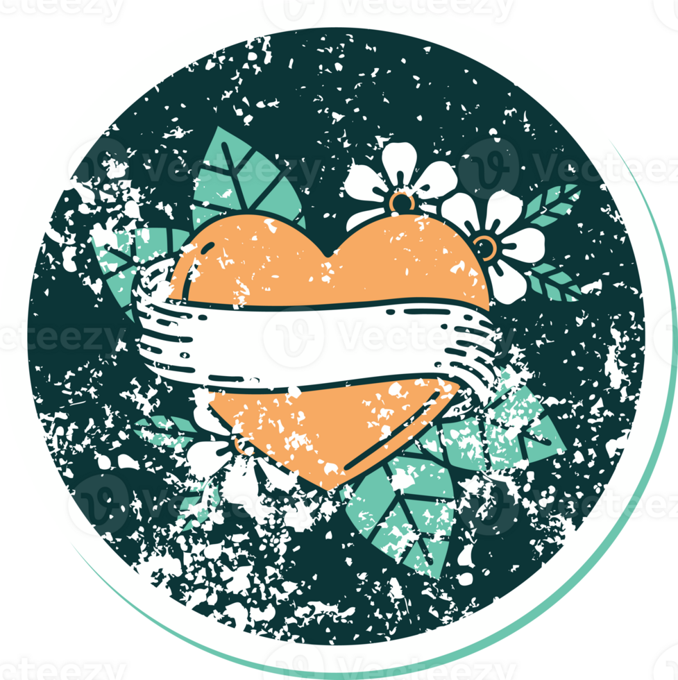 iconic distressed sticker tattoo style image of a heart and banner png
