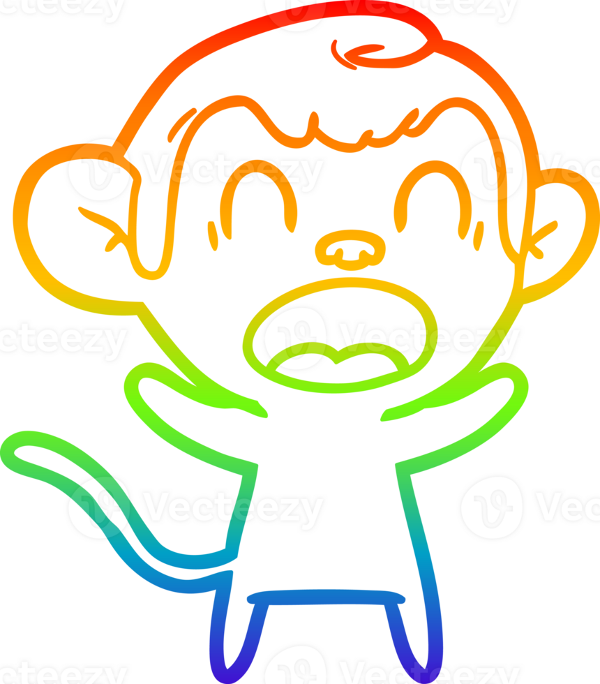 rainbow gradient line drawing of a shouting cartoon monkey png