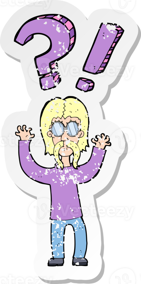 retro distressed sticker of a cartoon shocked man png