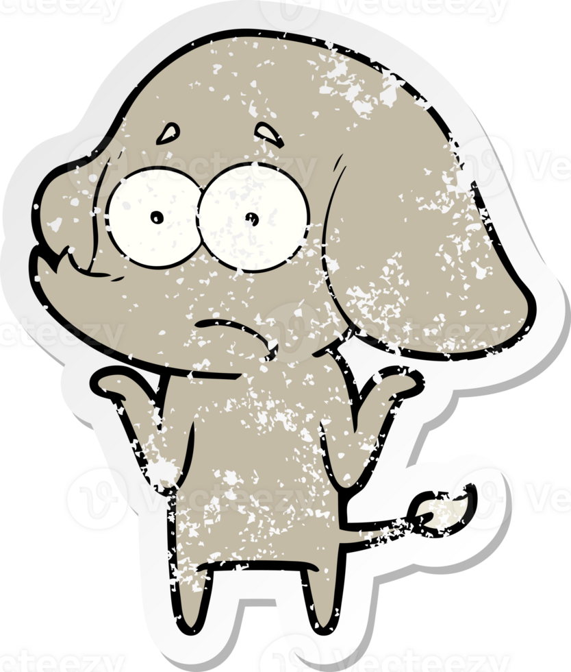 distressed sticker of a cartoon unsure elephant png