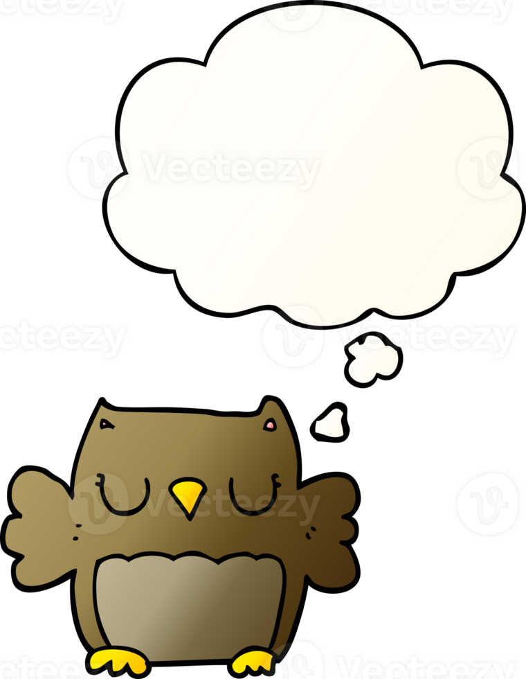 cute cartoon owl with thought bubble in smooth gradient style png