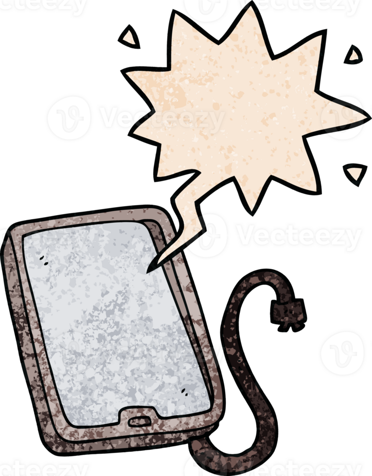 cartoon computer tablet with speech bubble in retro texture style png