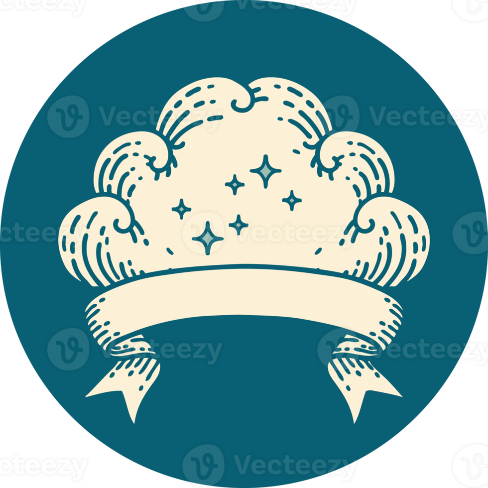 tattoo style icon with banner of a cloud png