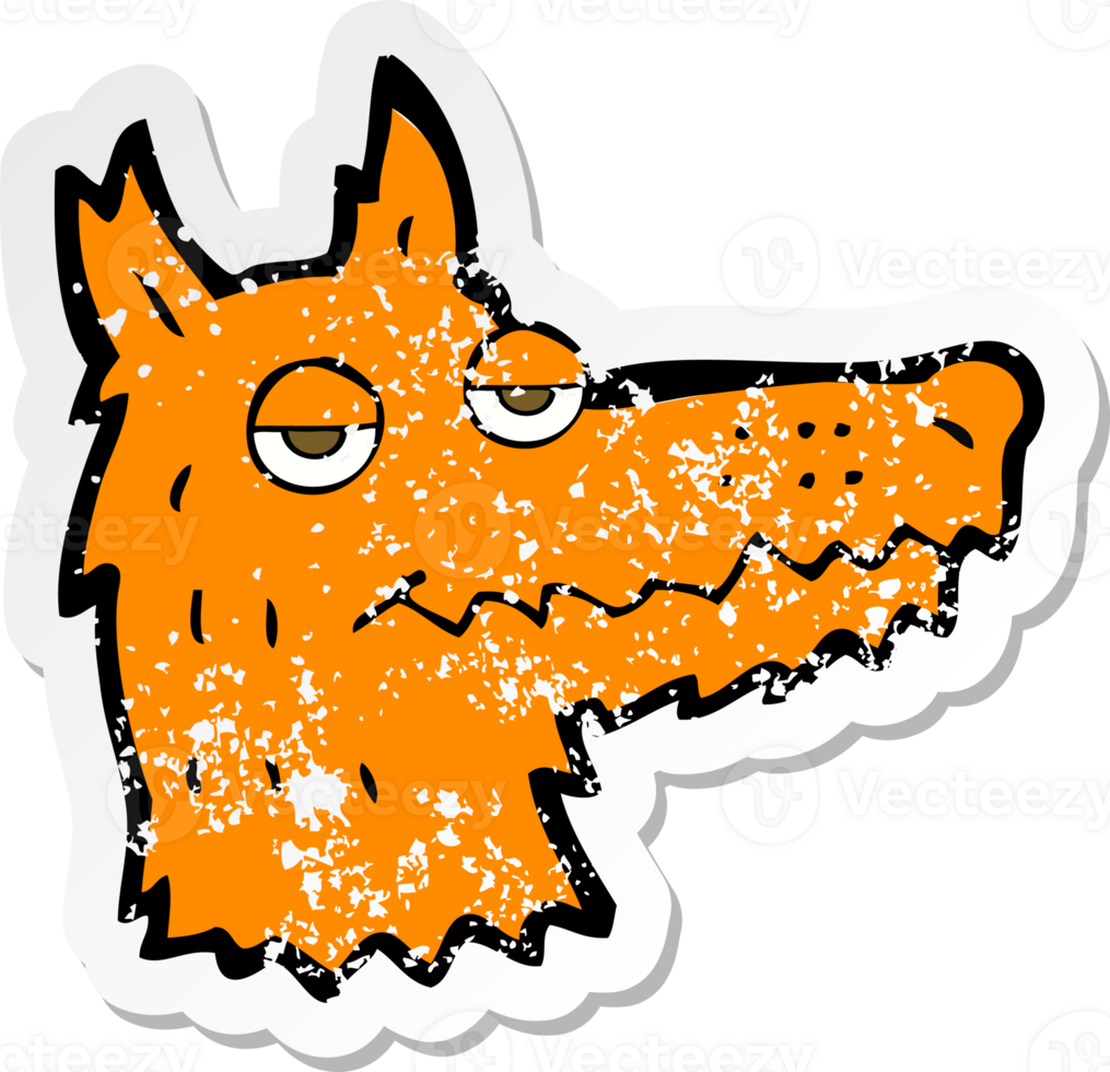 retro distressed sticker of a cartoon fox head png