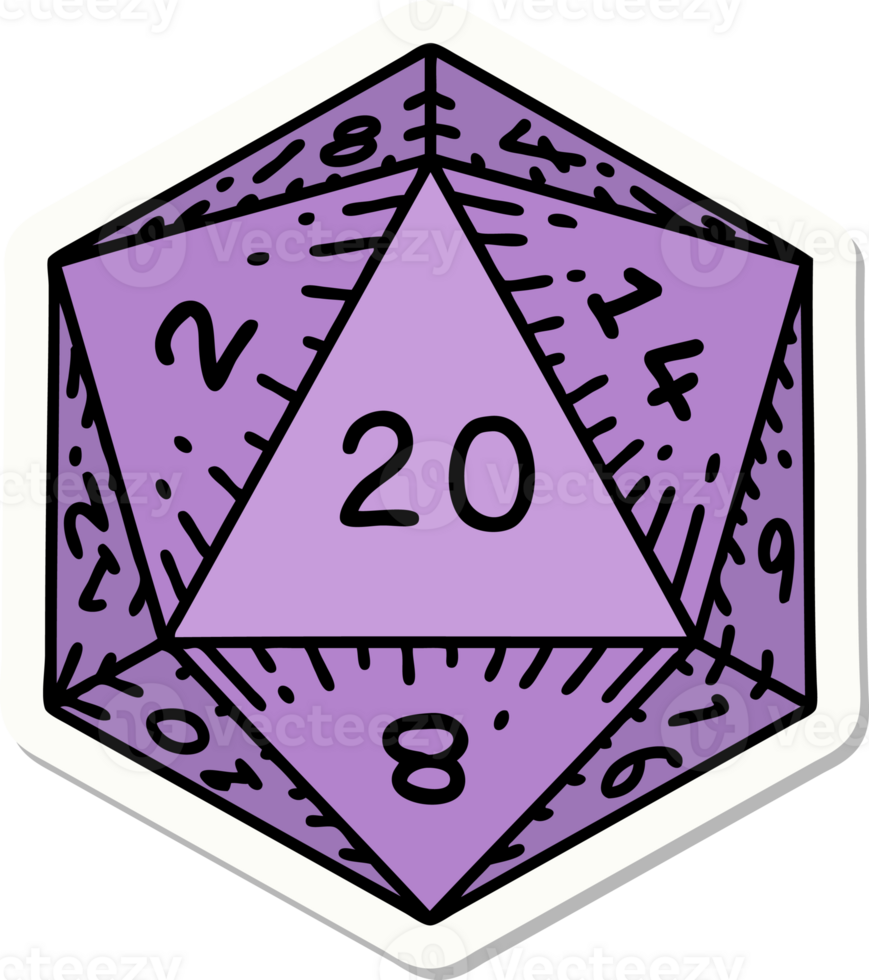 natural 20 D20 dice roll sticker png