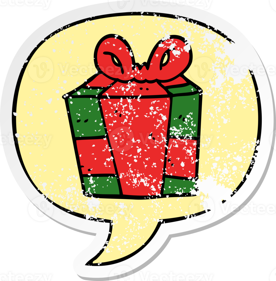 cartoon present and speech bubble distressed sticker png