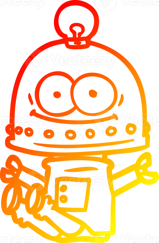 warm gradient line drawing happy carton robot with light bulb png