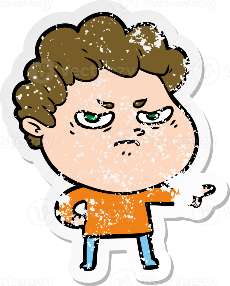 distressed sticker of a cartoon angry man png