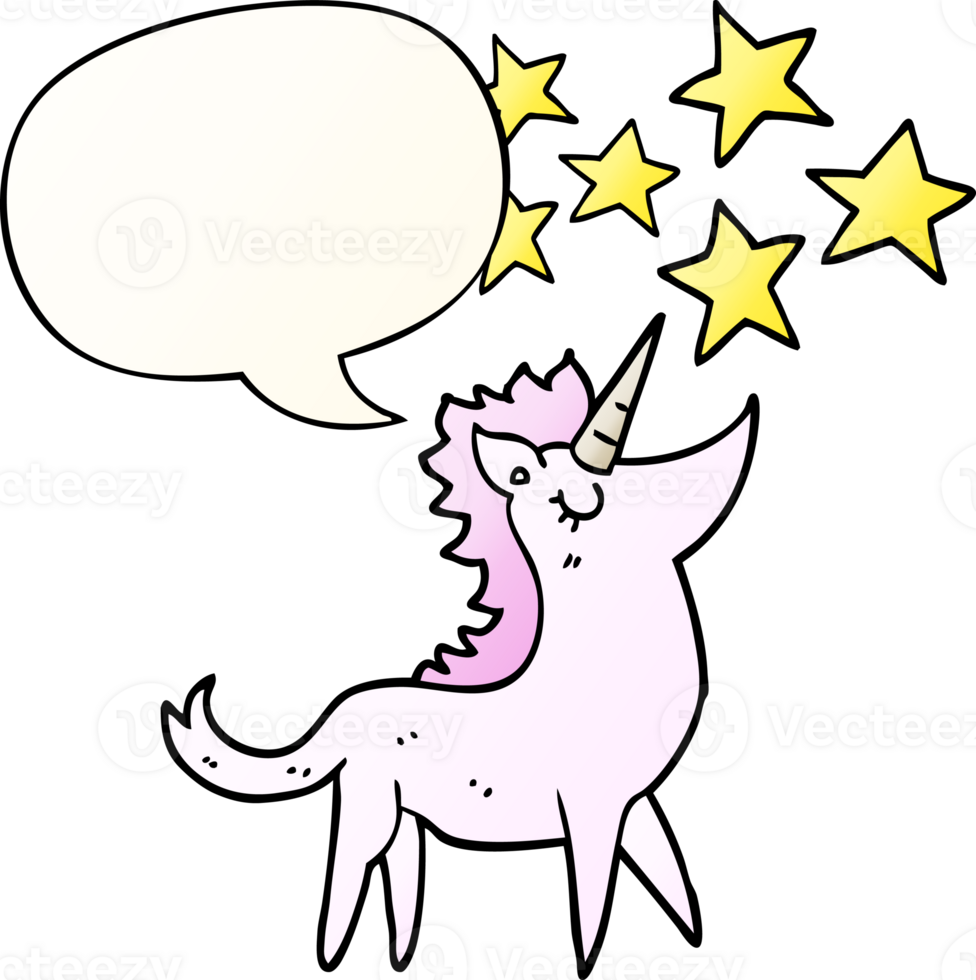 cartoon unicorn and speech bubble in smooth gradient style png