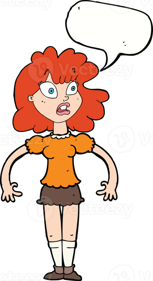 cartoon pretty girl with shocked expression with speech bubble png