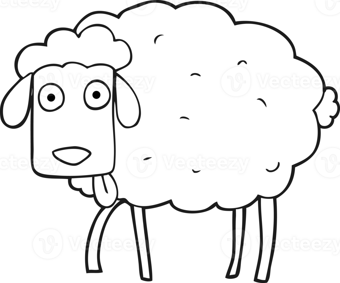 black and white cartoon sheep png
