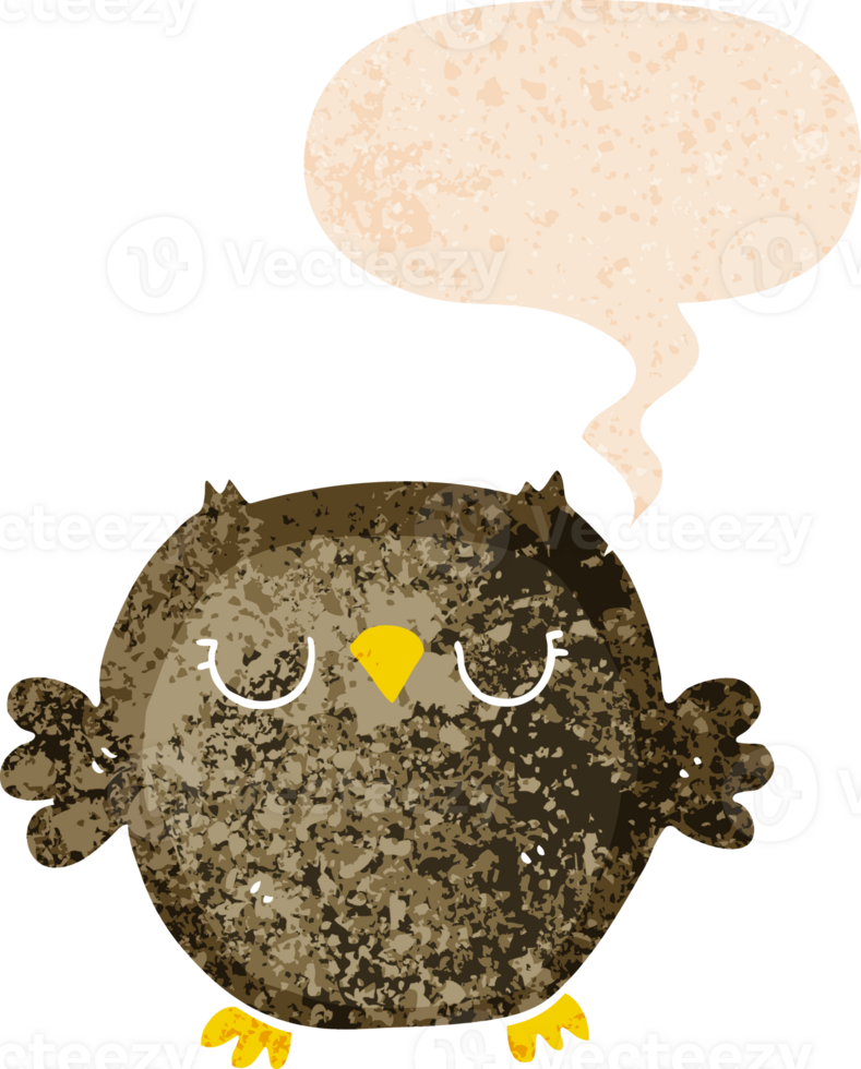 cartoon owl and speech bubble in retro textured style png