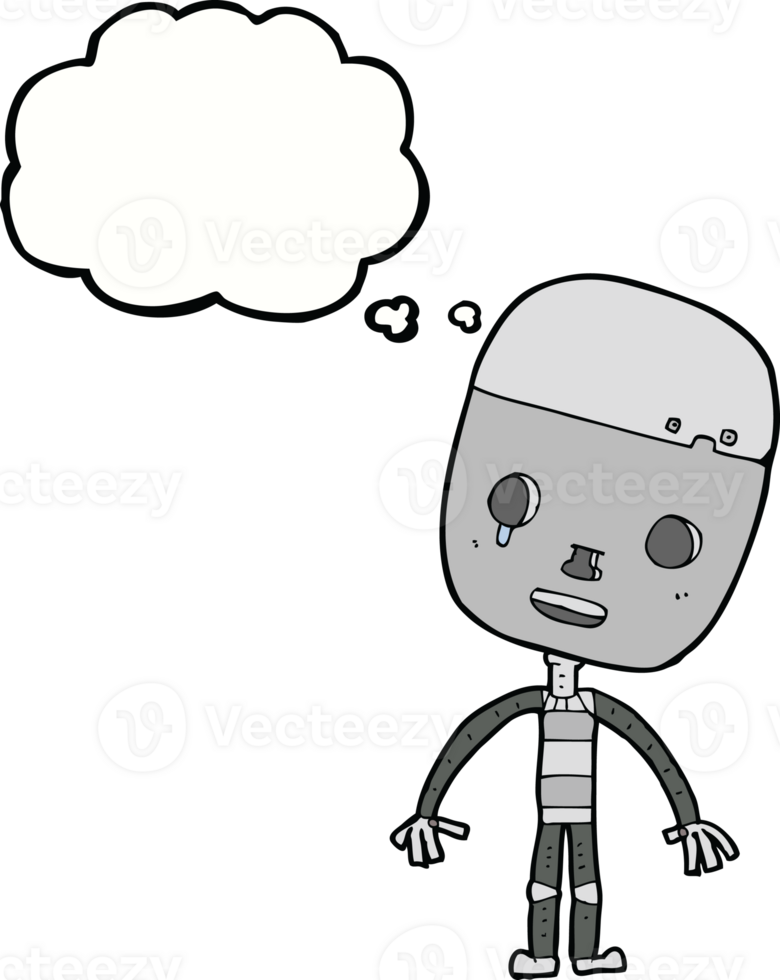 cartoon sad robot with speech bubble png