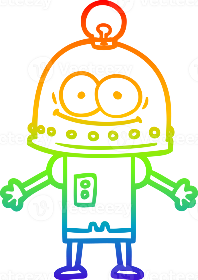 rainbow gradient line drawing happy carton robot with light bulb png