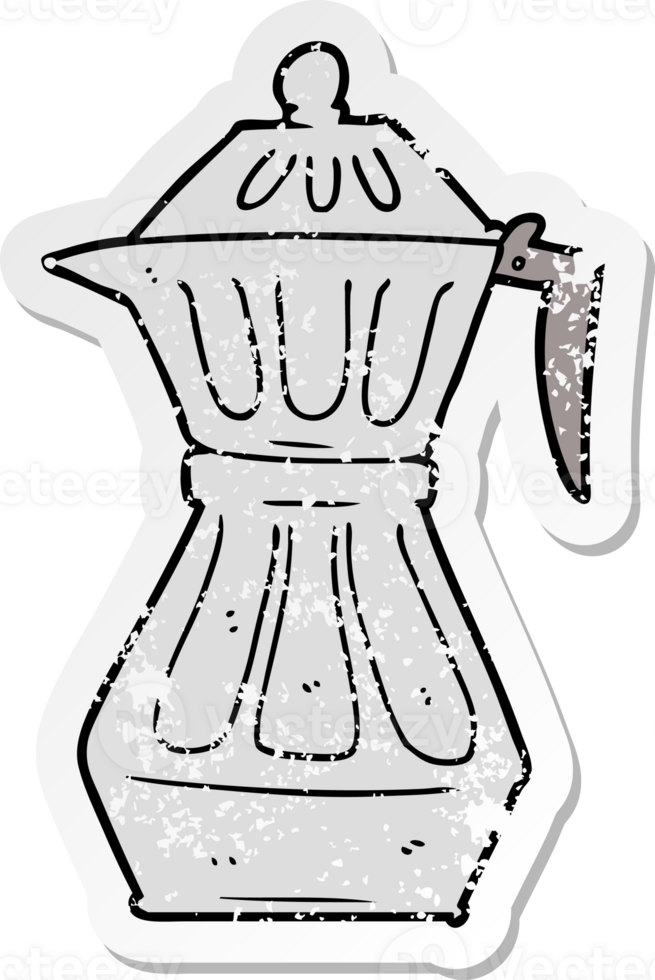 distressed sticker of a cartoon espresso pot png