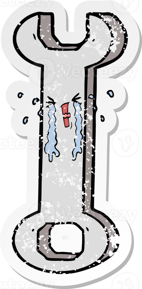 distressed sticker of a cartoon spanner png