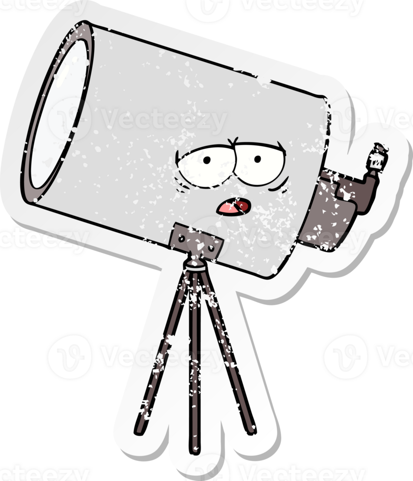distressed sticker of a cartoon bored telescope with face png