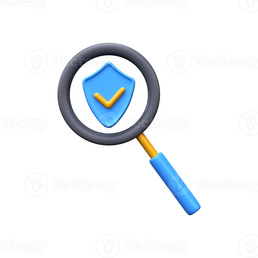 3d magnifier with shield. Data protection concept png