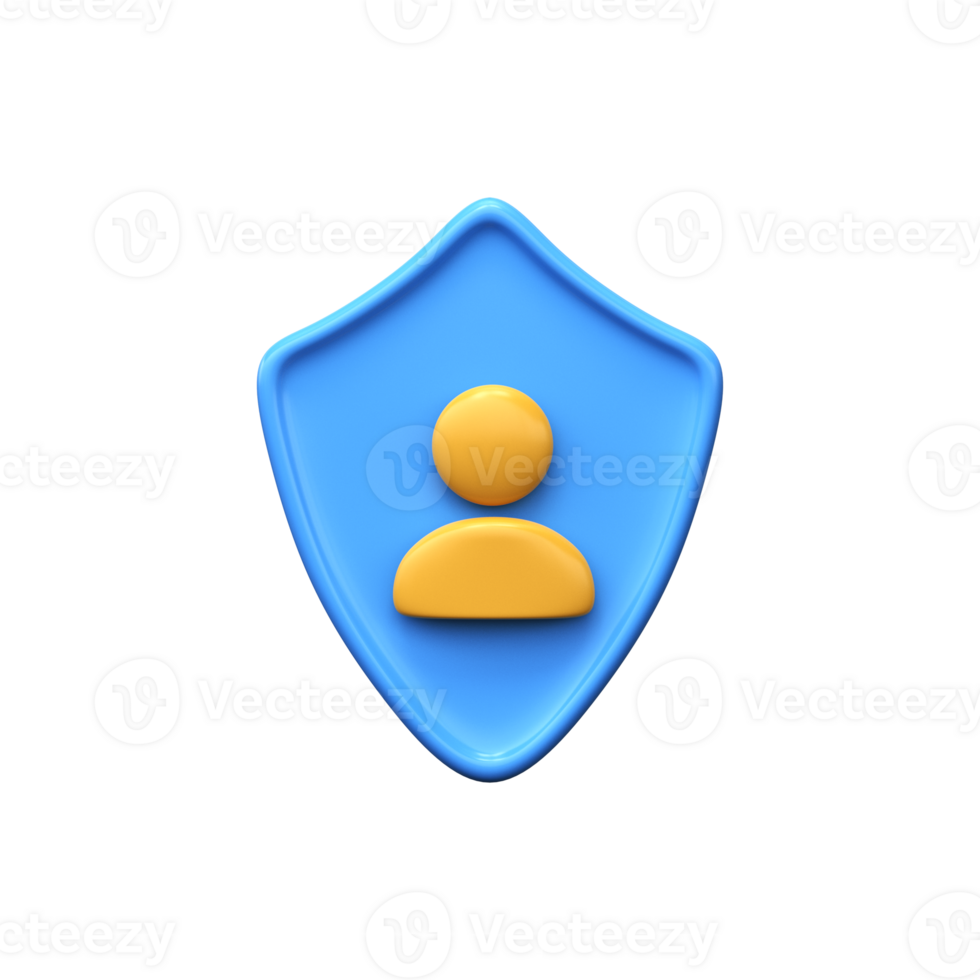 User protection. 3d user icon with shield sign png