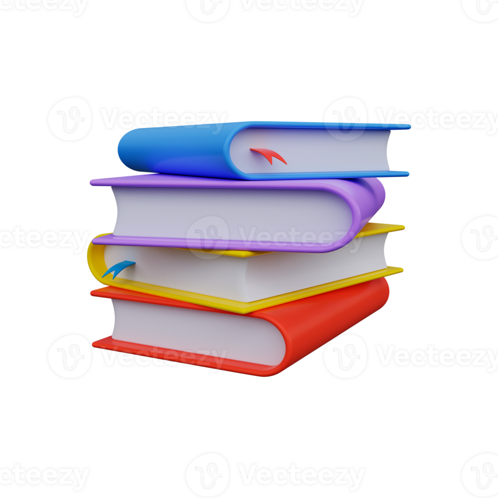 Stack of colored books in 3D style. png