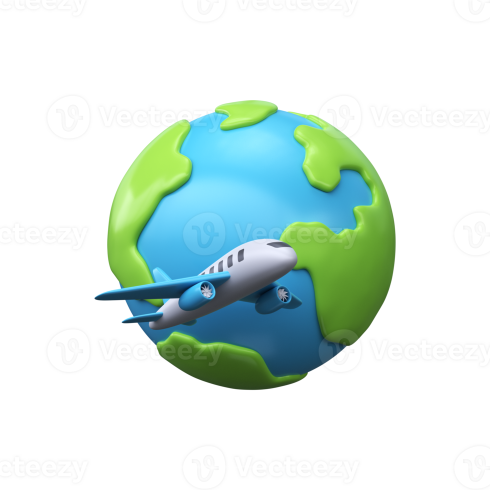 3D icon of an airplane flying around the world. Travel concepts png