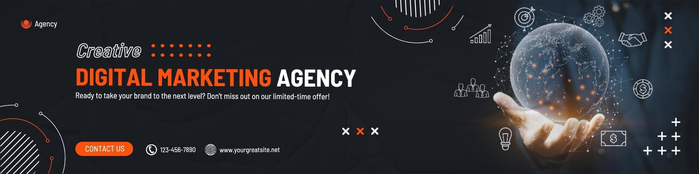 Black Orange Memphis Digital Marketing Linkedin Banner template