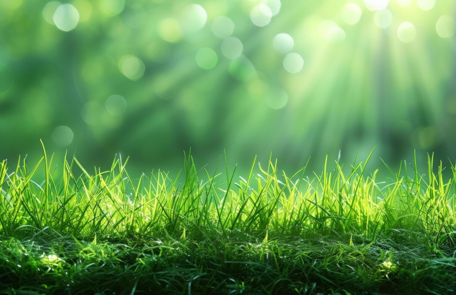 AI generated grass field with a green grass and sun rays photo