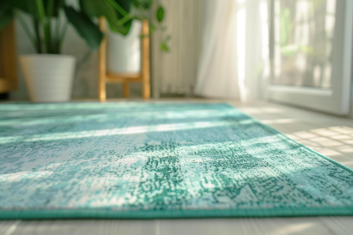 AI generated turquoise kitchen flooring rugs, rugs for kitchen, indoor rugs on the floor photo