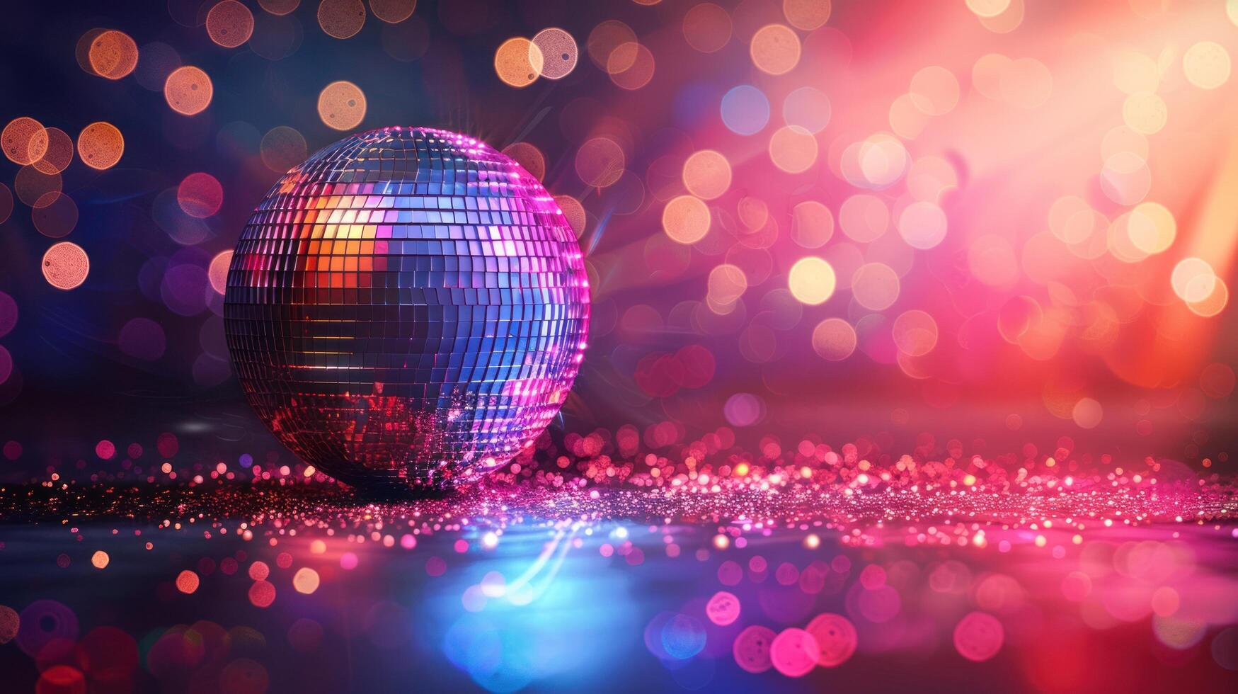 AI generated Mirror Ball Disco Lights Club Dance Party Glitter Background photo