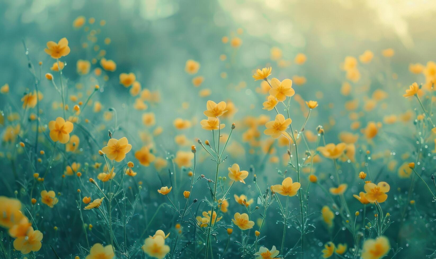 AI generated bokeh field full of wild flowers field photo