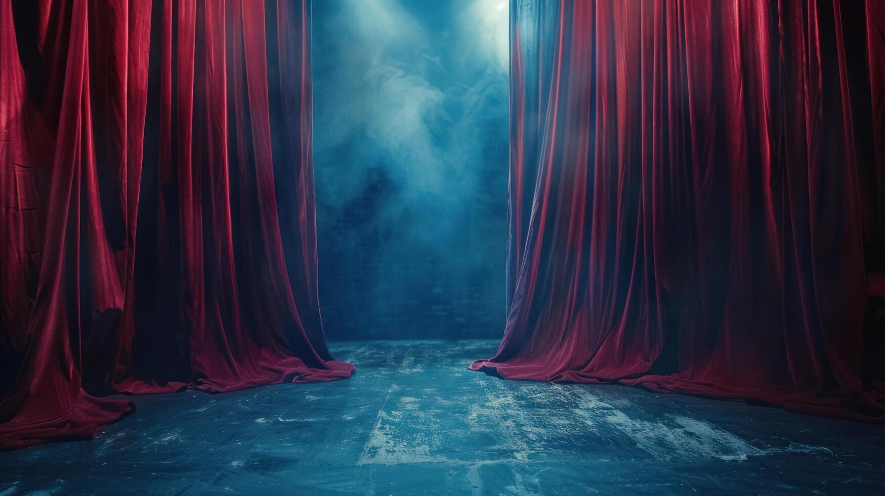 AI generated Abstract minimalistic theater stage background. There is no one on stage. The red velvet curtains are drawn photo