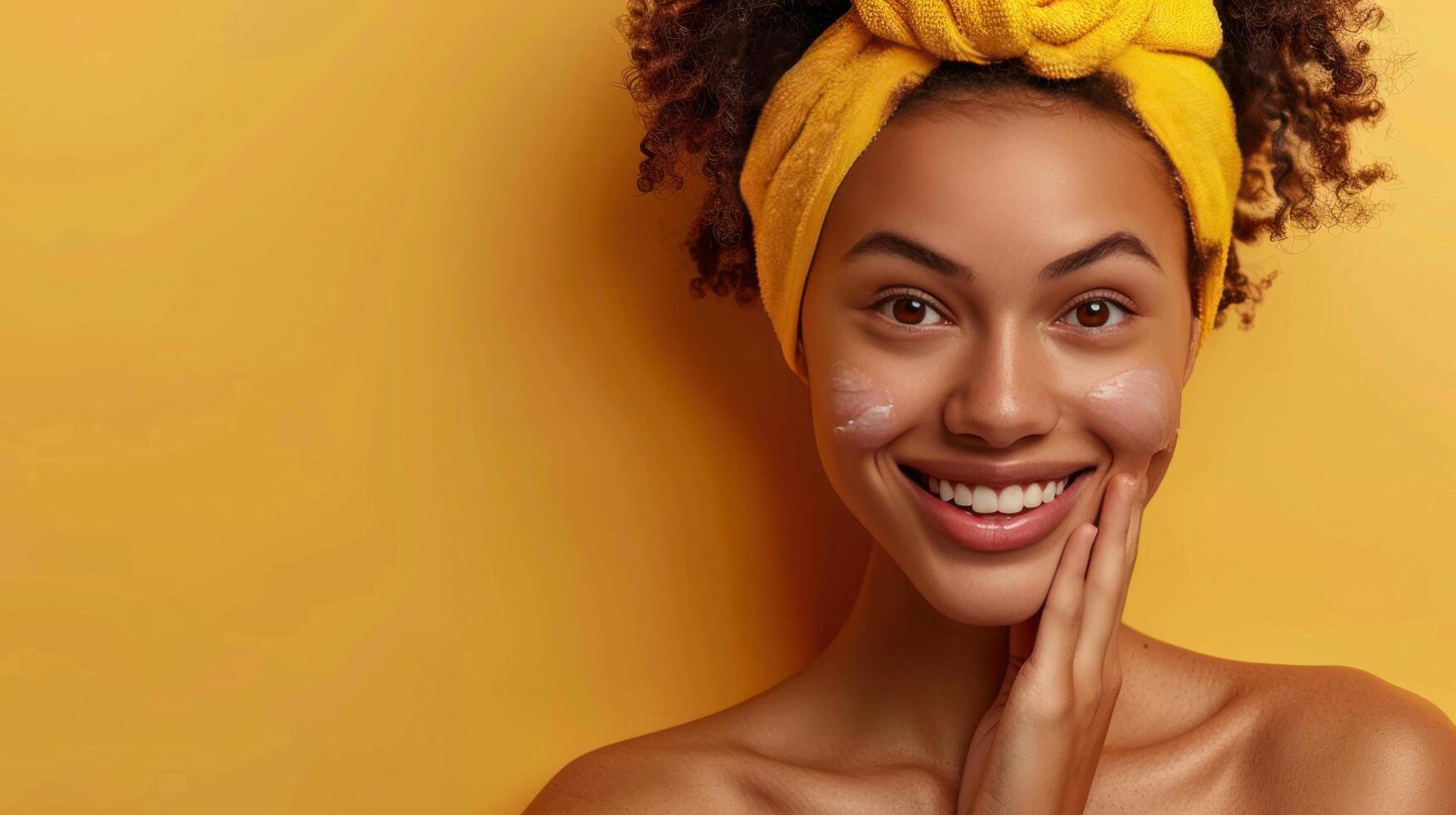 AI generated Joyful woman applying facial cream photo