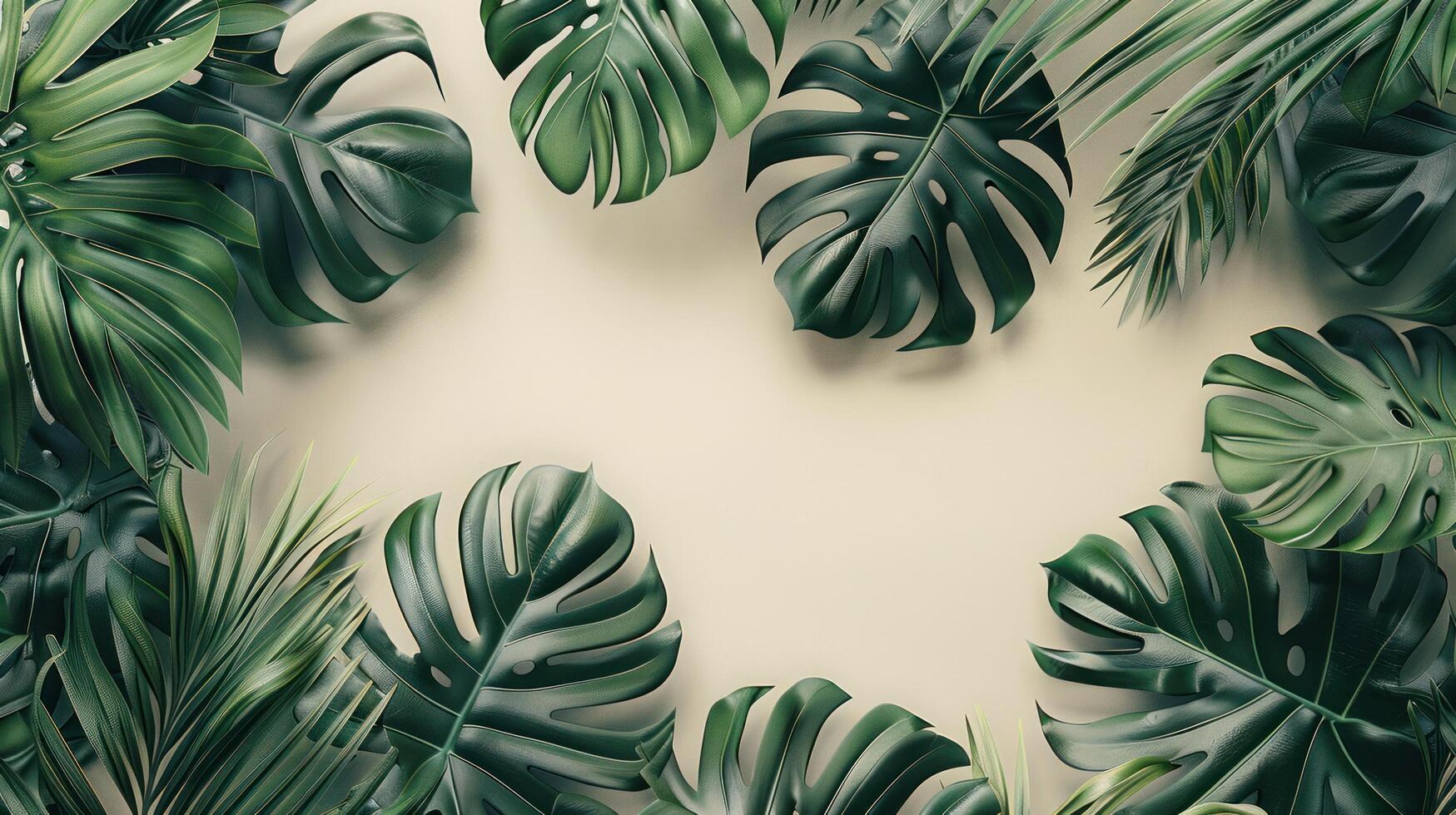 AI generated A minimal summer background featuring Monstera leaves, with space for text photo