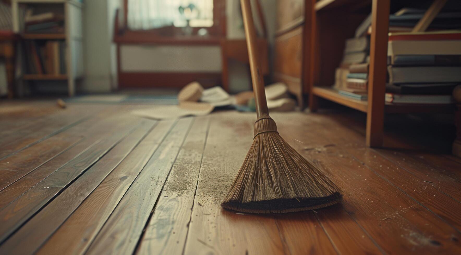 AI generated a broom on a wooden floor photo