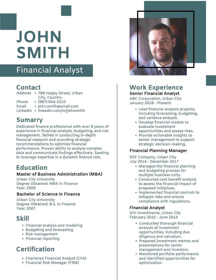 Finance Analyst Resume template