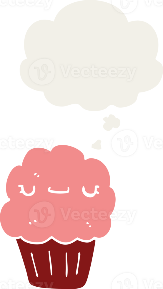 cartoon muffin and thought bubble in retro style png