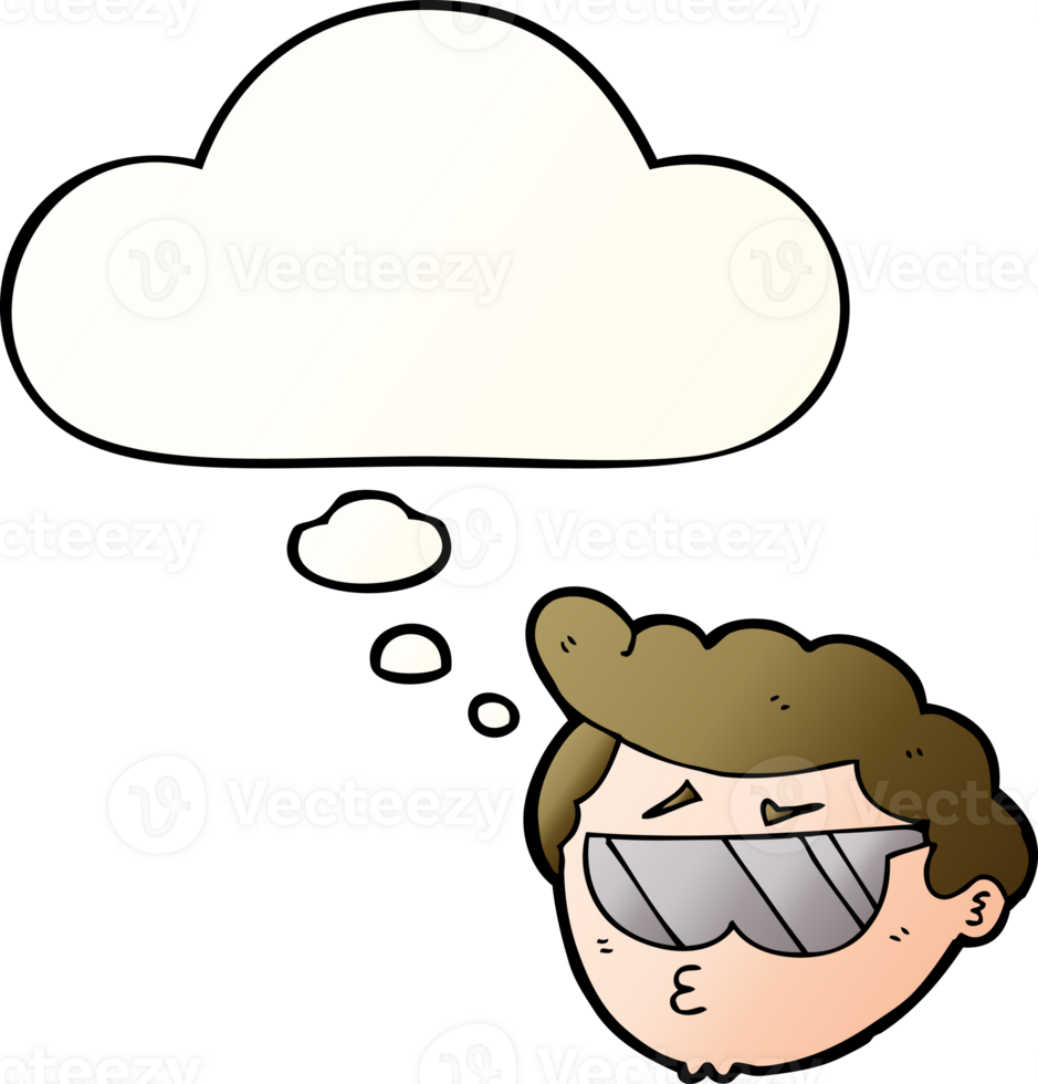 cartoon boy wearing sunglasses and thought bubble in smooth gradient style png