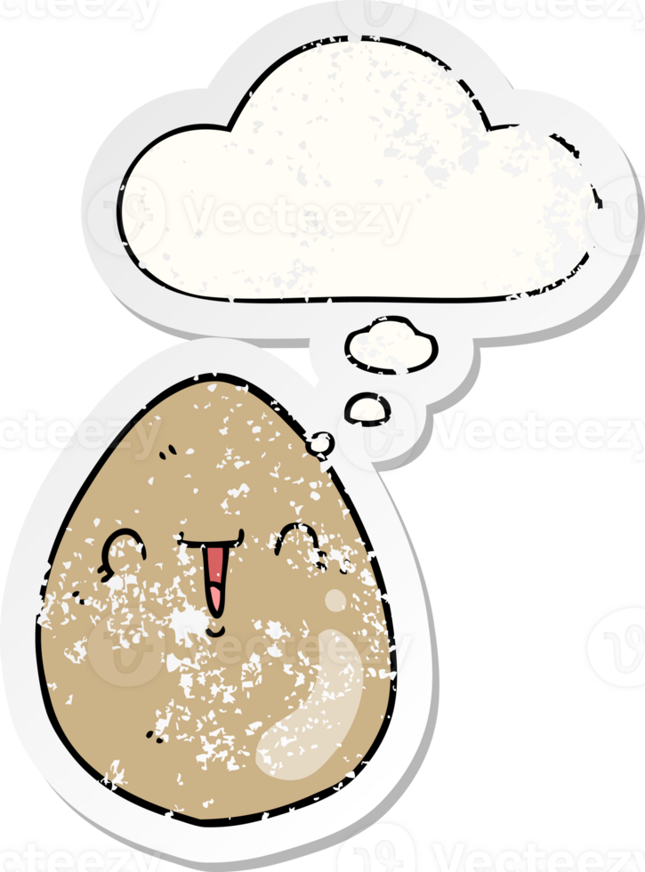 cartoon egg and thought bubble as a distressed worn sticker png
