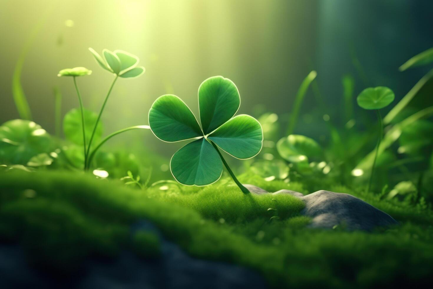 AI generated four leaf clover pictures wallpapers background photo