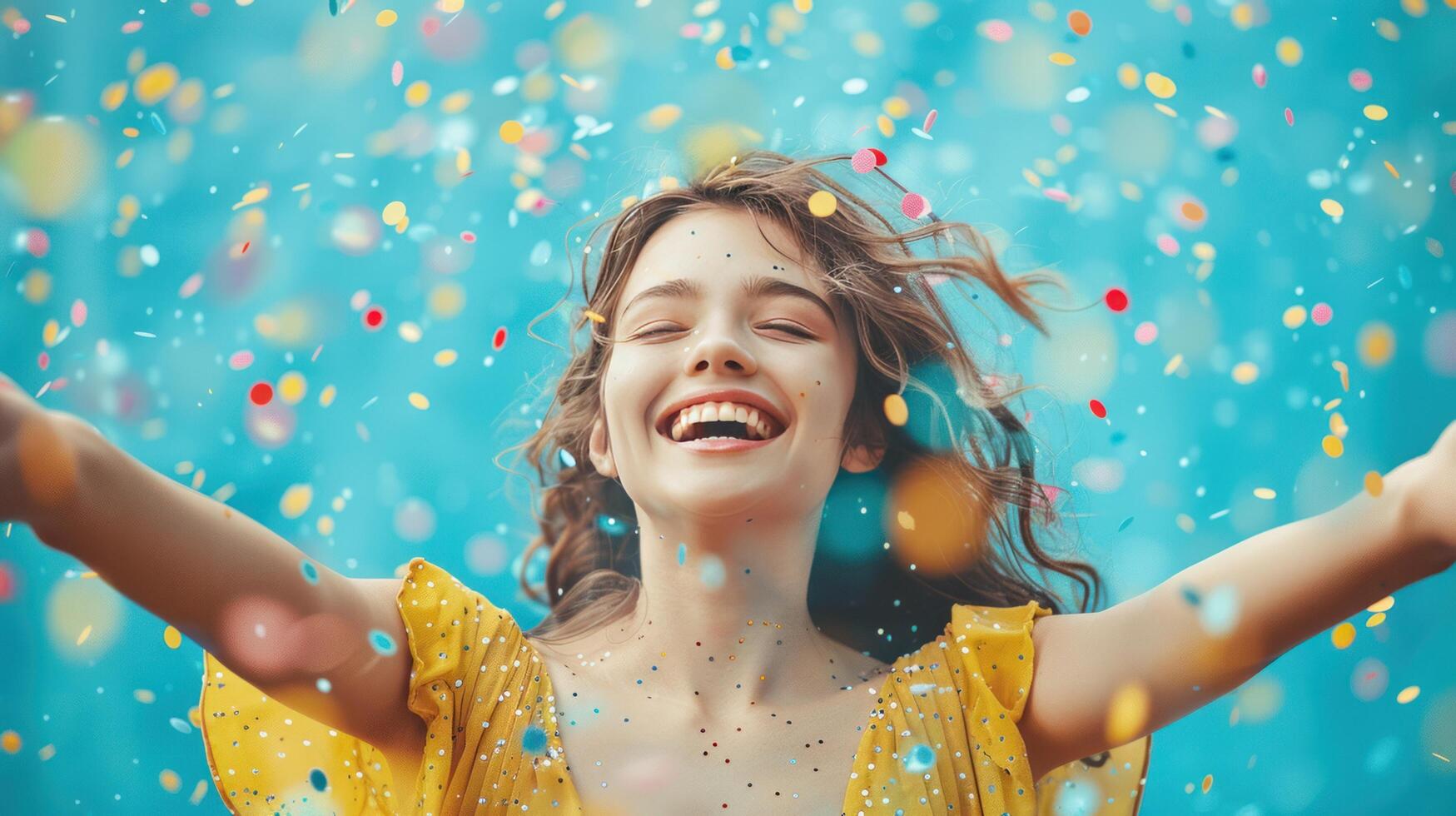 AI generated Joyful Young Girl Celebrating with Confetti photo