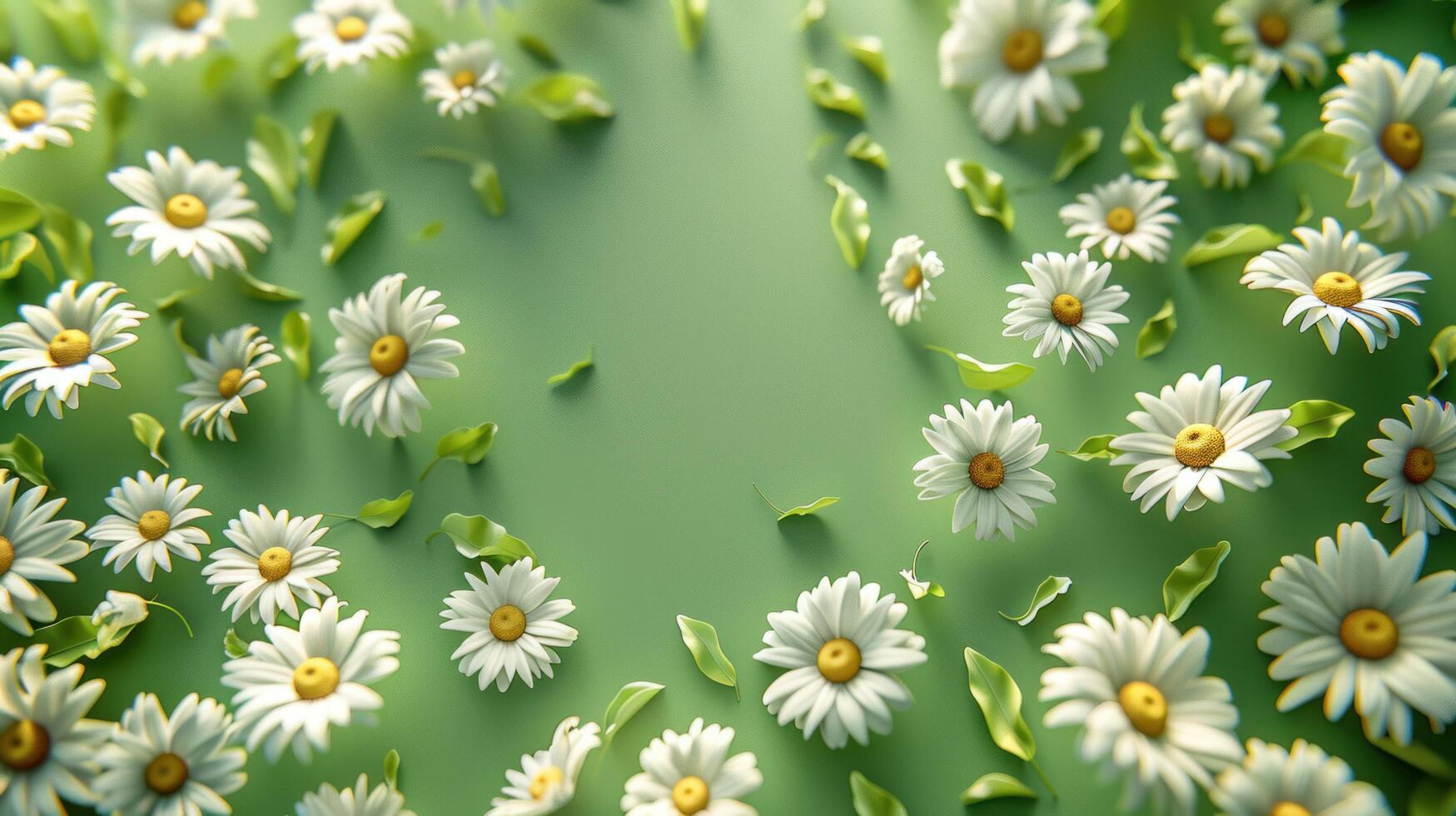 ai generado resumen minimalista verde antecedentes en cuales pequeño margarita flores son dispersado foto