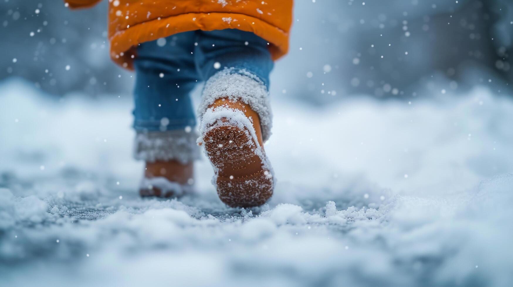 ai generado un niño primero encuentro con nieve, preguntarse y emoción en cada copo de nieve y huella. foto