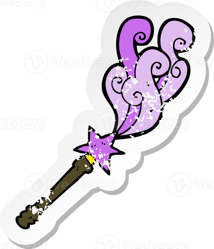 retro distressed sticker of a cartoon magic wand casting spell png