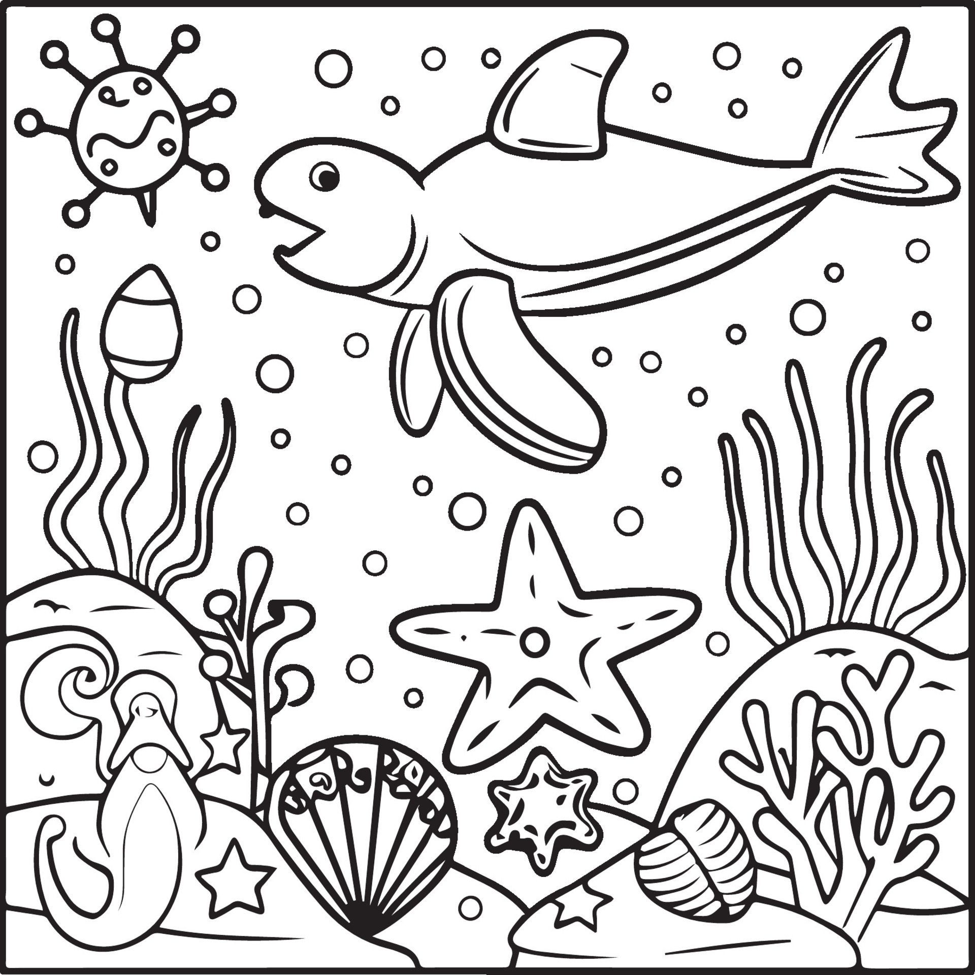 Sea creatures coloring pages. sea creatures outline for coloring book